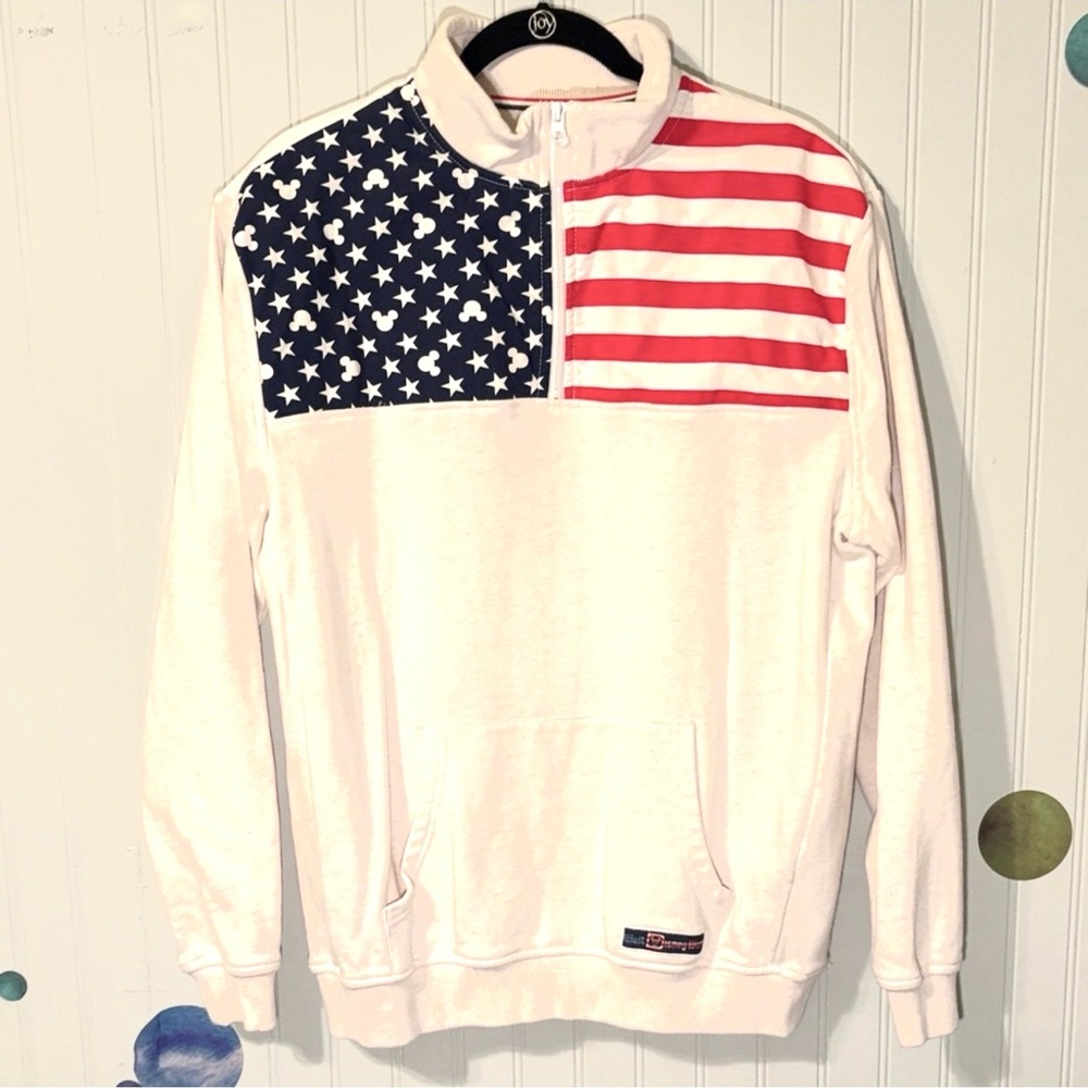 Disney Parks M 1/4 Zip Pullover Stars Stripes Mickey Walt World sweatshirt Mediu